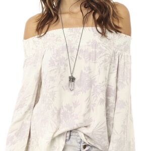 O'Neill Off-Shoulder Floral Top in Cream and Lavender